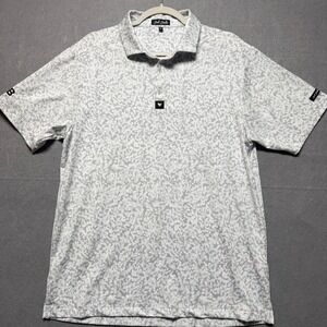 Bad Birdie Mens Golf Polo Shirt White Gray Camo Print Short Sleeve Button Up L